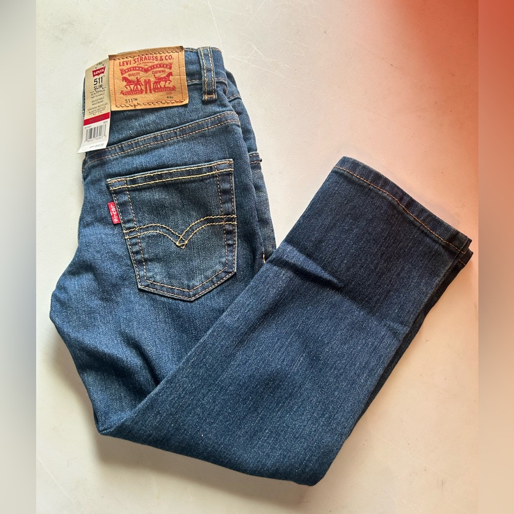 NWT Levi's 511 Little Boy’s Size 4 Slim Dark Blue Jeans Adjustable Waistband